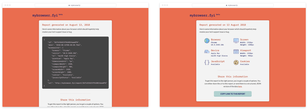 The default report view next to a progressively enhanced report view